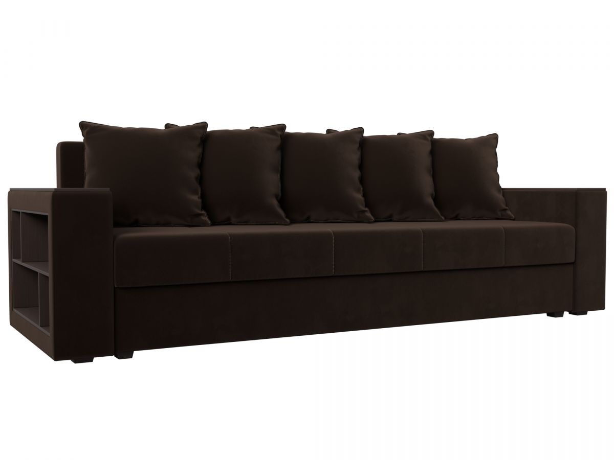 114346L Диван прямой Дубай Лайт полки слева | микровельвет | коричневый