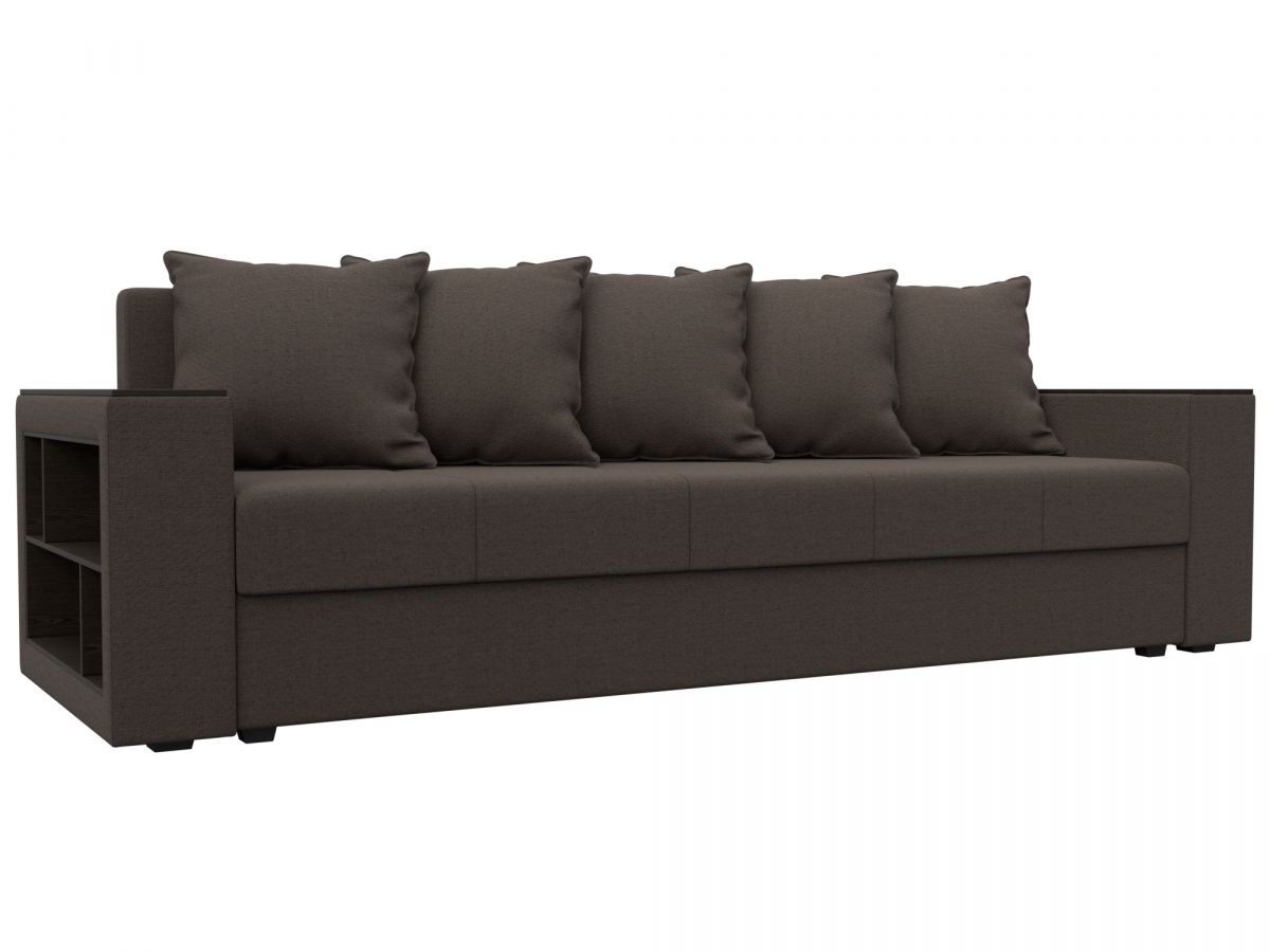 132281L Диван прямой Дубай Лайт полки слева | рогожка | коричневый