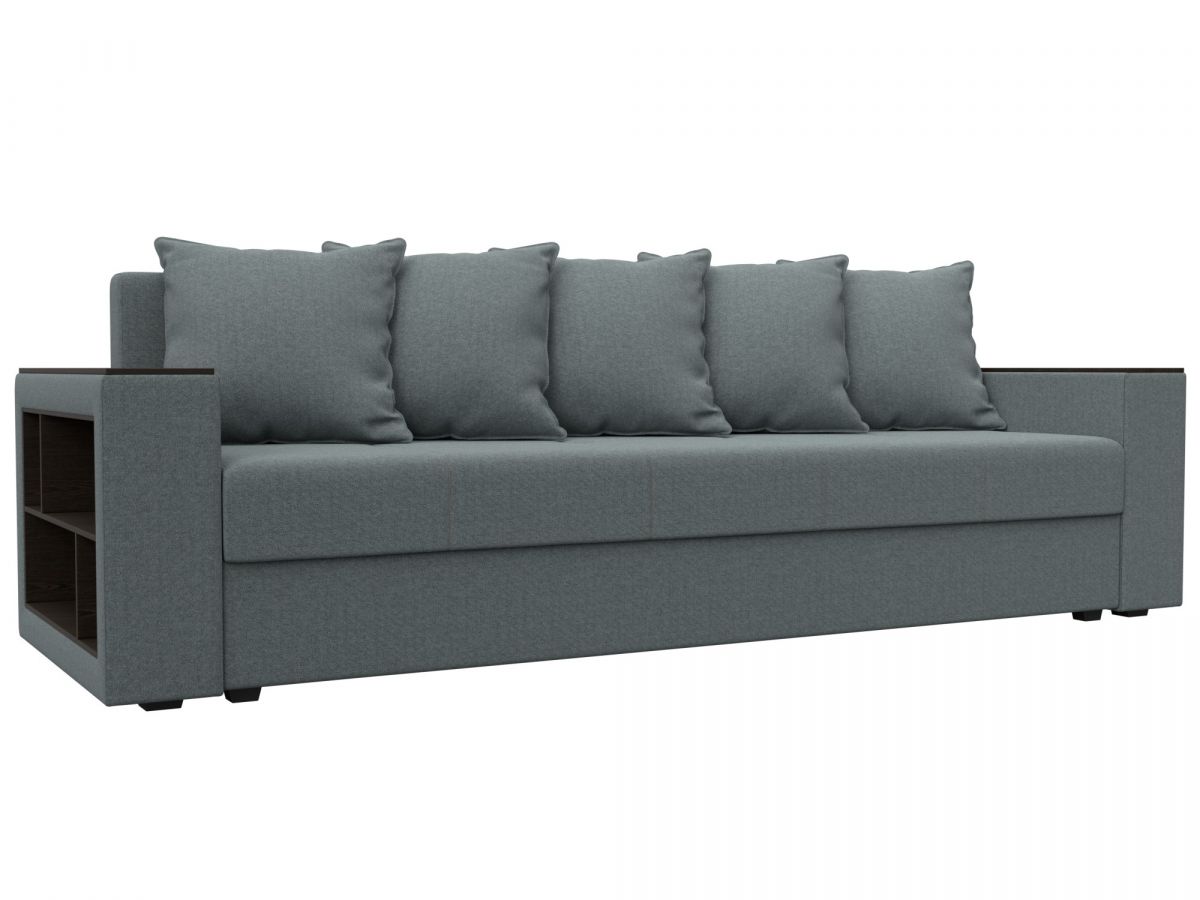 132282L Диван прямой Дубай Лайт полки слева | рогожка | серый