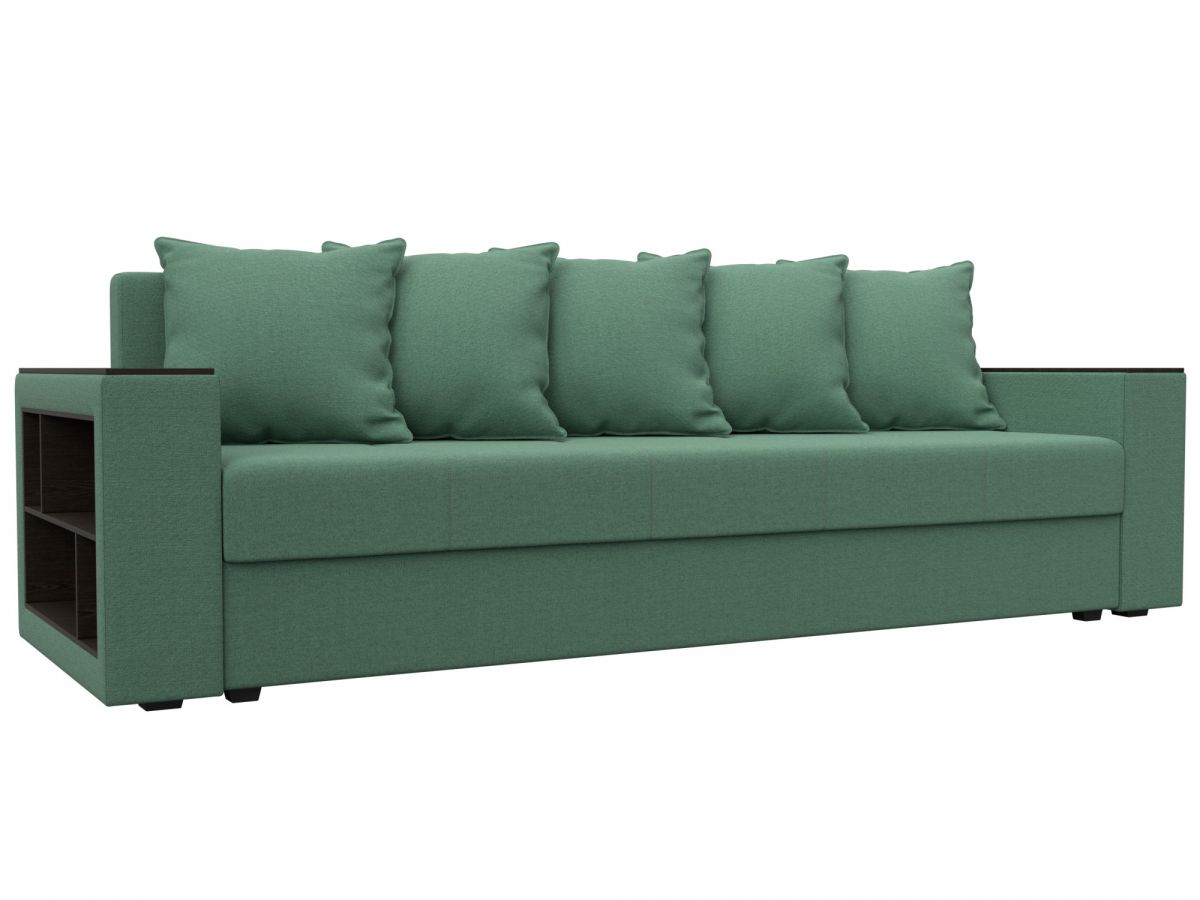 132284L Диван прямой Дубай Лайт полки слева | рогожка | зеленый