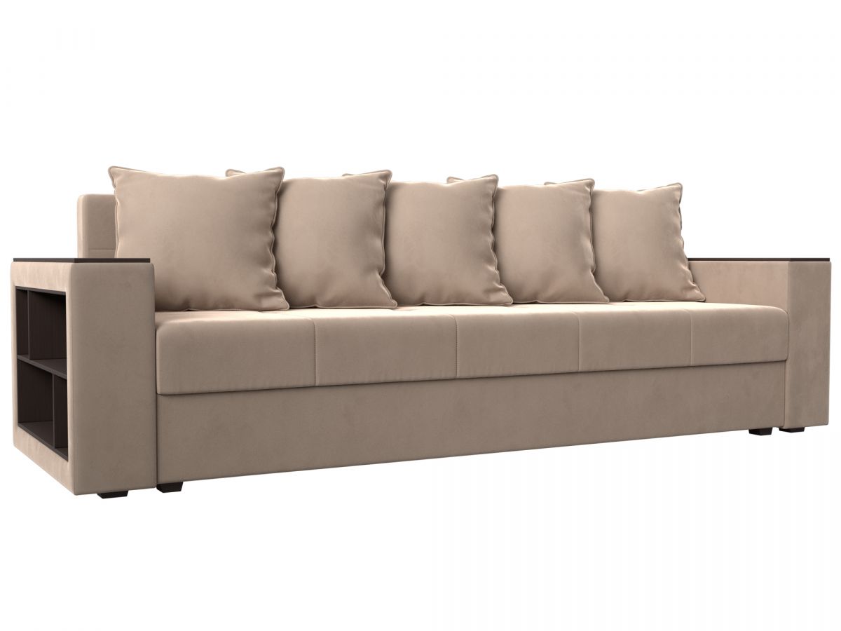 114368L Диван прямой Дубай Лайт полки слева | велюр | бежевый