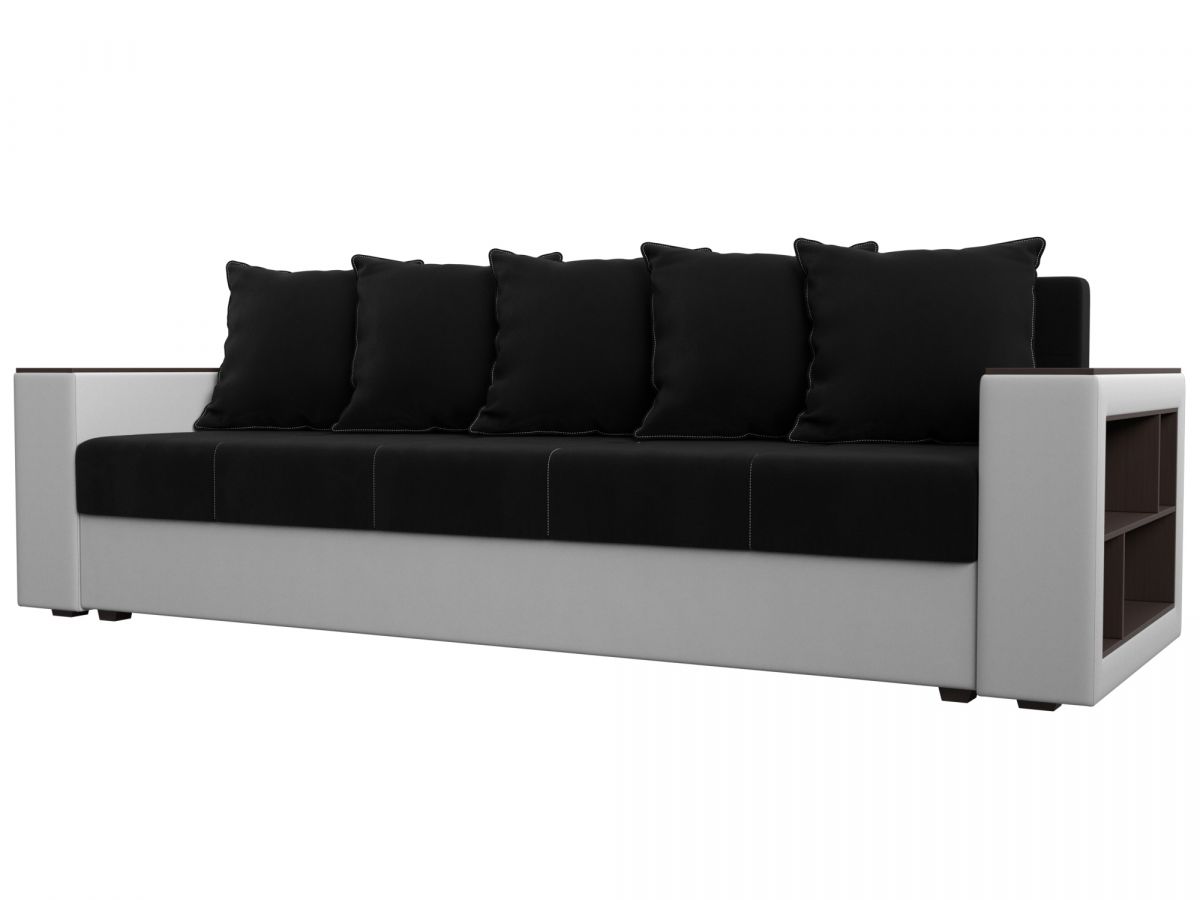114330 Диван прямой Дубай Лайт полки справа | микровельвет, экокожа | черный, белый