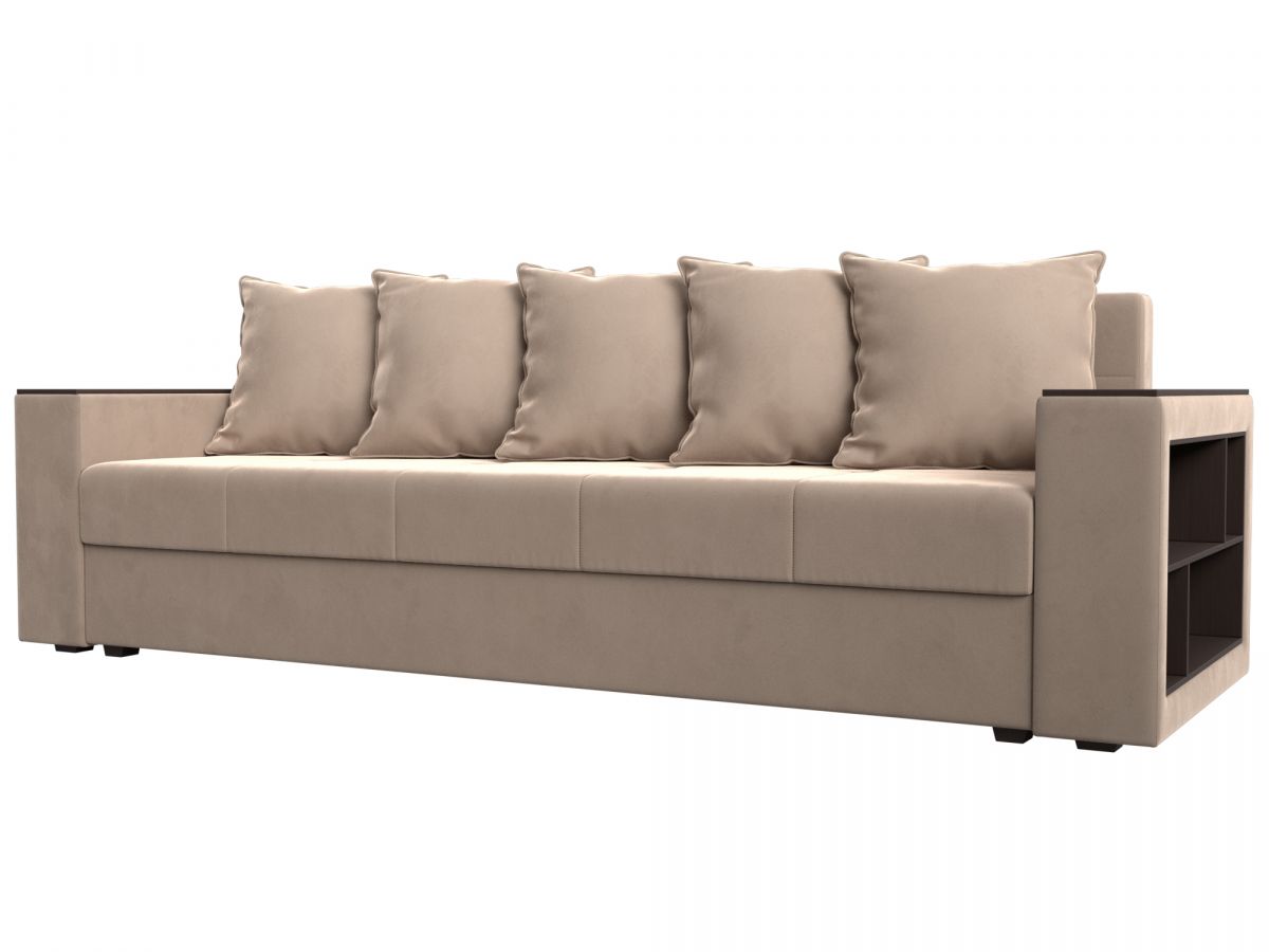 114369 Диван прямой Дубай Лайт полки справа | велюр | бежевый