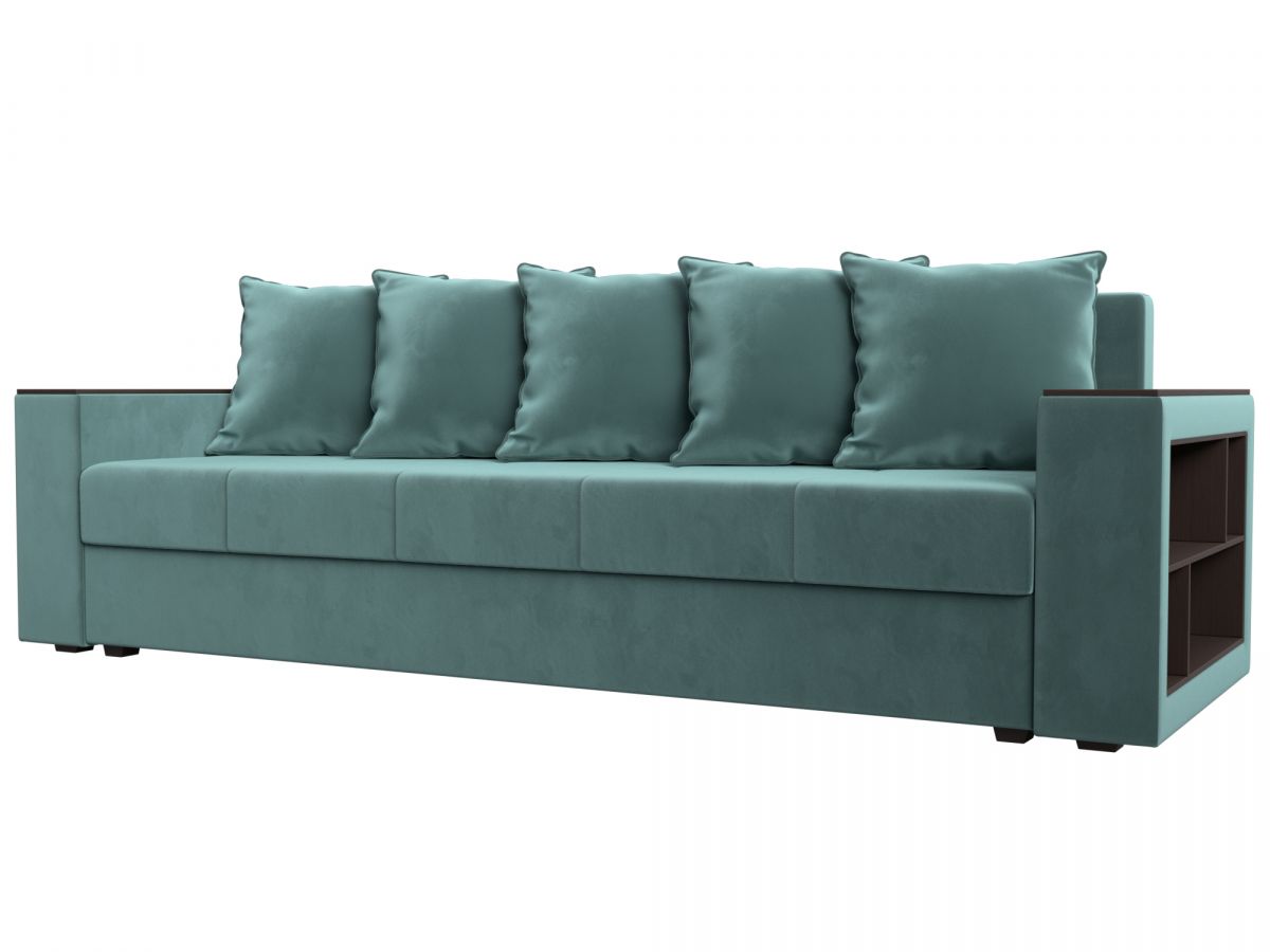 114367 Диван прямой Дубай Лайт полки справа | велюр | бирюзовый