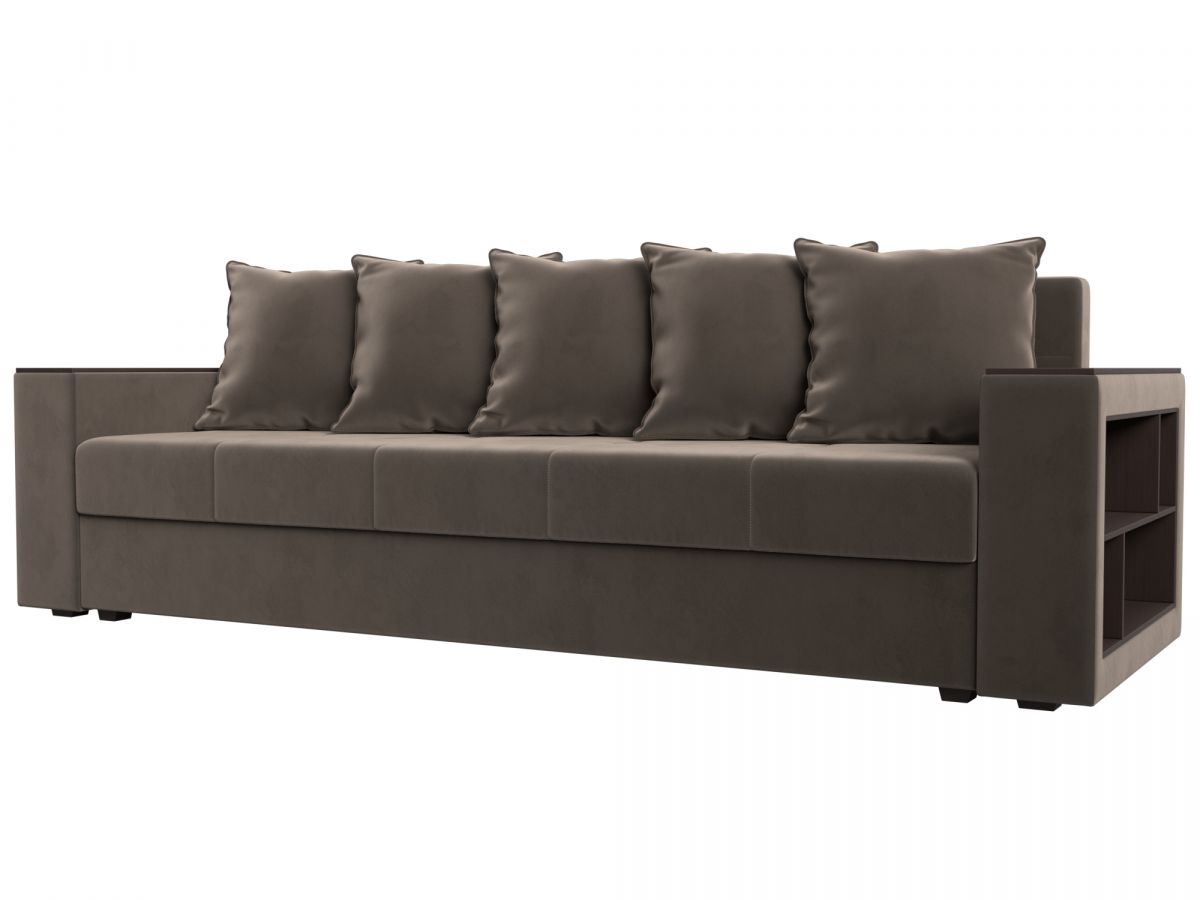 114366 Диван прямой Дубай Лайт полки справа | велюр | коричневый