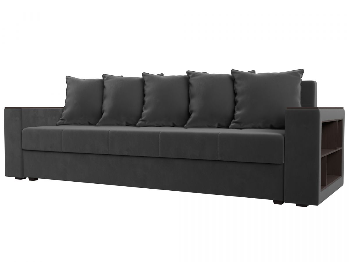 114370 Диван прямой Дубай Лайт полки справа | велюр | серый