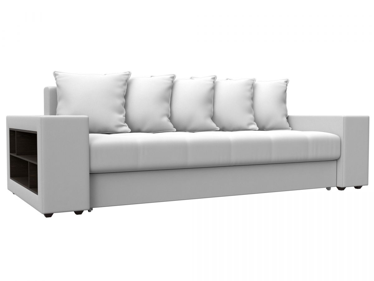 126466L Диван прямой Дубай полки слева | экокожа | grifon 01 белый