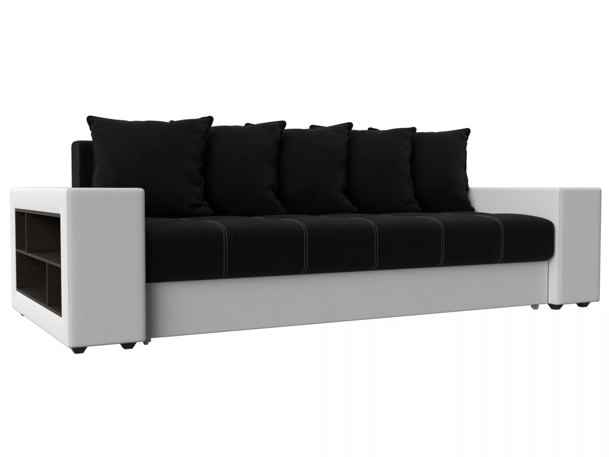 31502 Диван прямой Дубай полки слева | микровельвет, экокожа | черный, белый