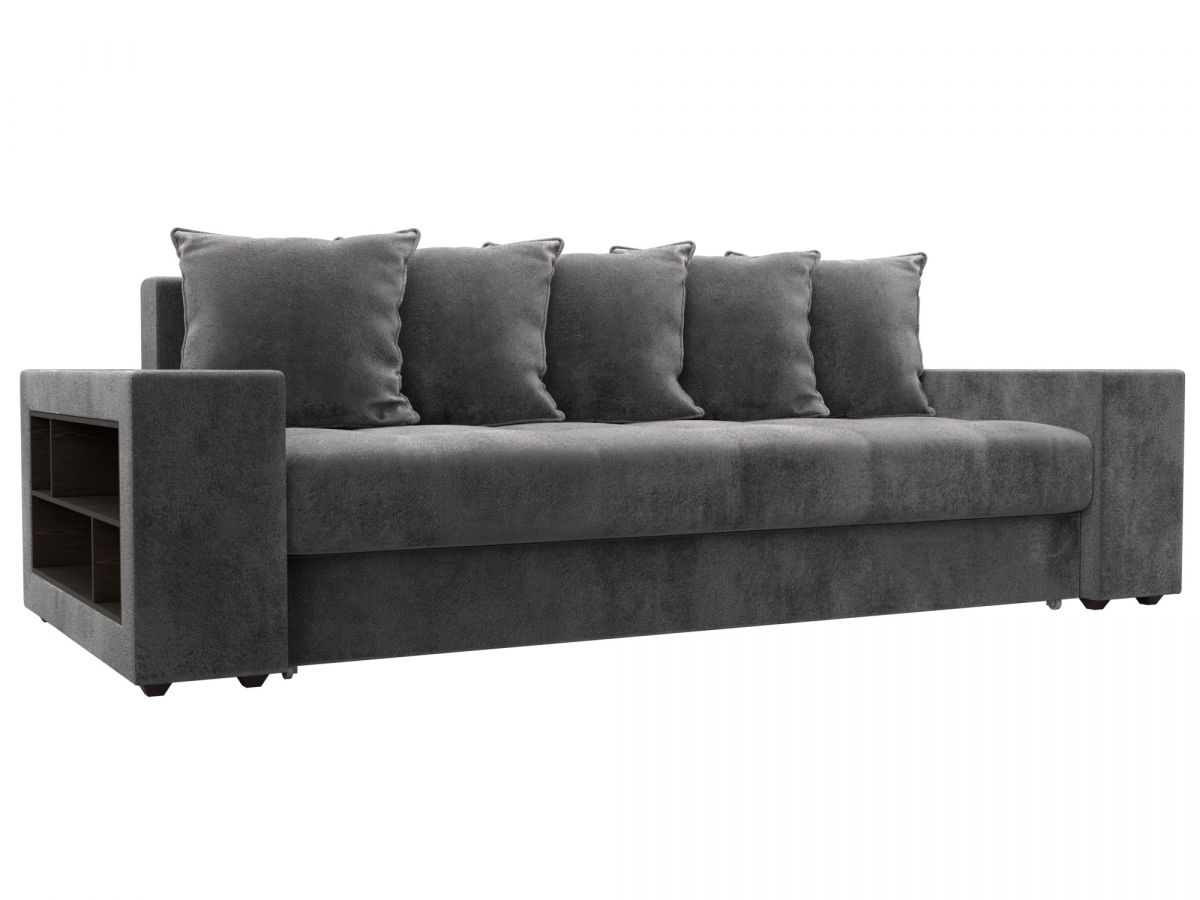126472L Диван прямой Дубай полки слева | велюр | tower 10 серый