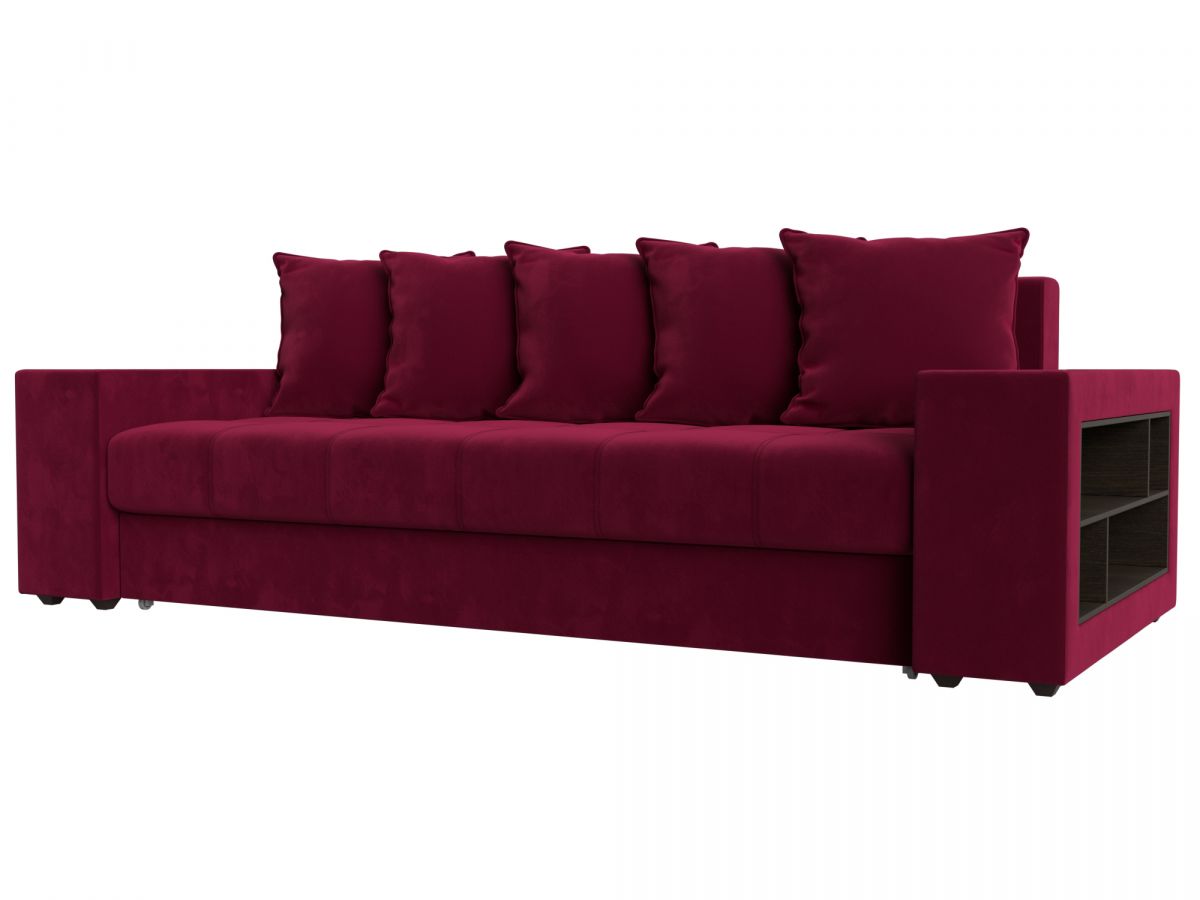 110549R Диван прямой Дубай полки справа | микровельвет | бордовый