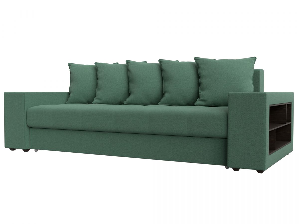 123287 Диван прямой Дубай полки справа | рогожка | амур зеленый