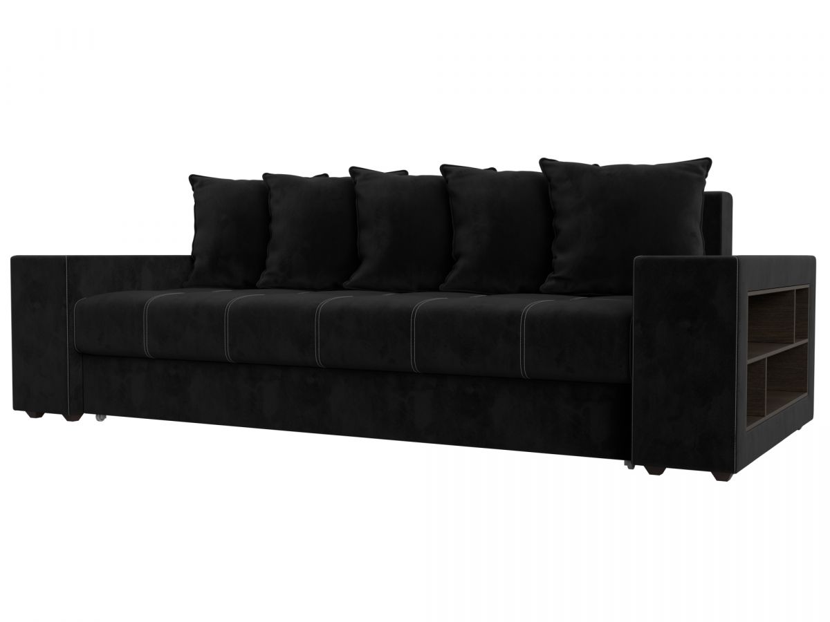 110567R Диван прямой Дубай полки справа | велюр | черный