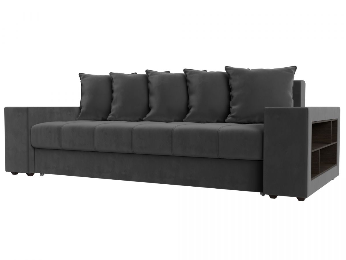 110566R Диван прямой Дубай полки справа | велюр | серый
