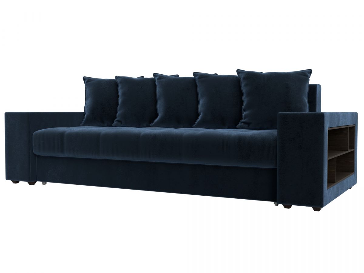 126471 Диван прямой Дубай полки справа | велюр | tower 13 синий