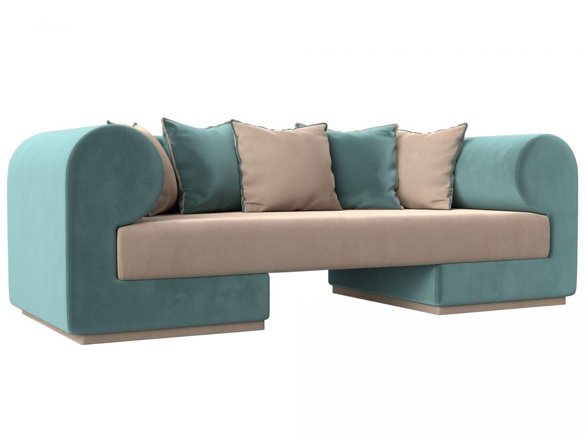 116259 Диван прямой Кипр | велюр | бежевый, бирюзовый