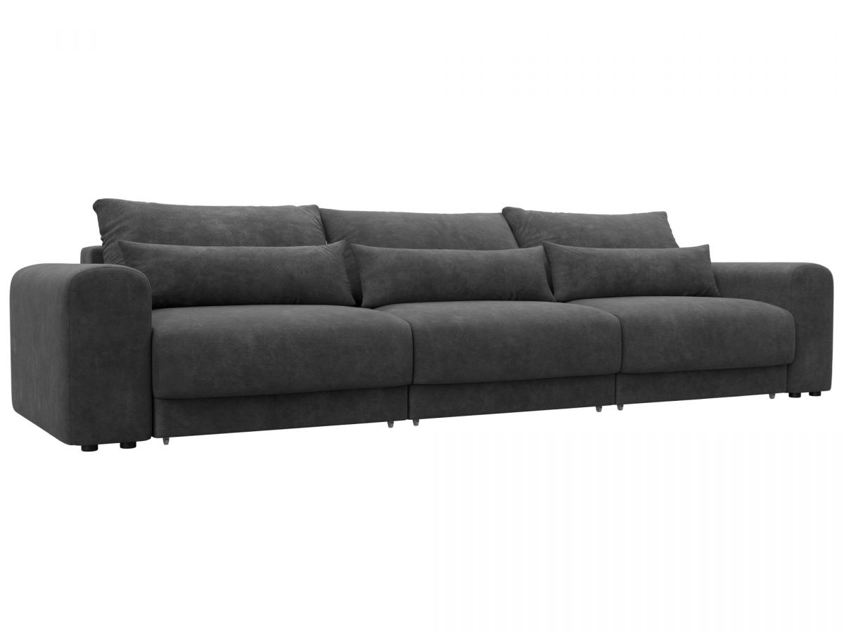129145 Диван прямой Лига-056 НПБ Лонг | велюр | brut 16 темно-серый