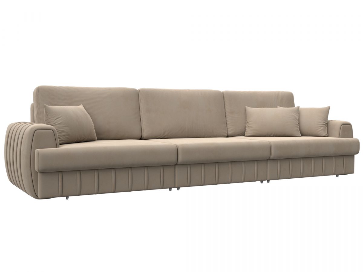 129239 Диван прямой Лига-057 НПБ Лонг | велюр | seven 729 бежевый