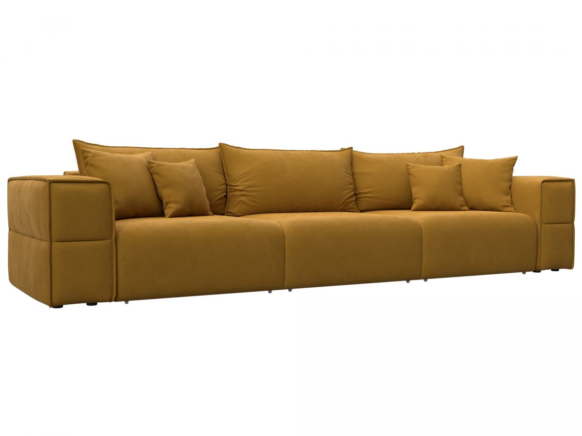 129402 Диван прямой Лига-058 НПБ Лонг | велюр | brut 10 желтый