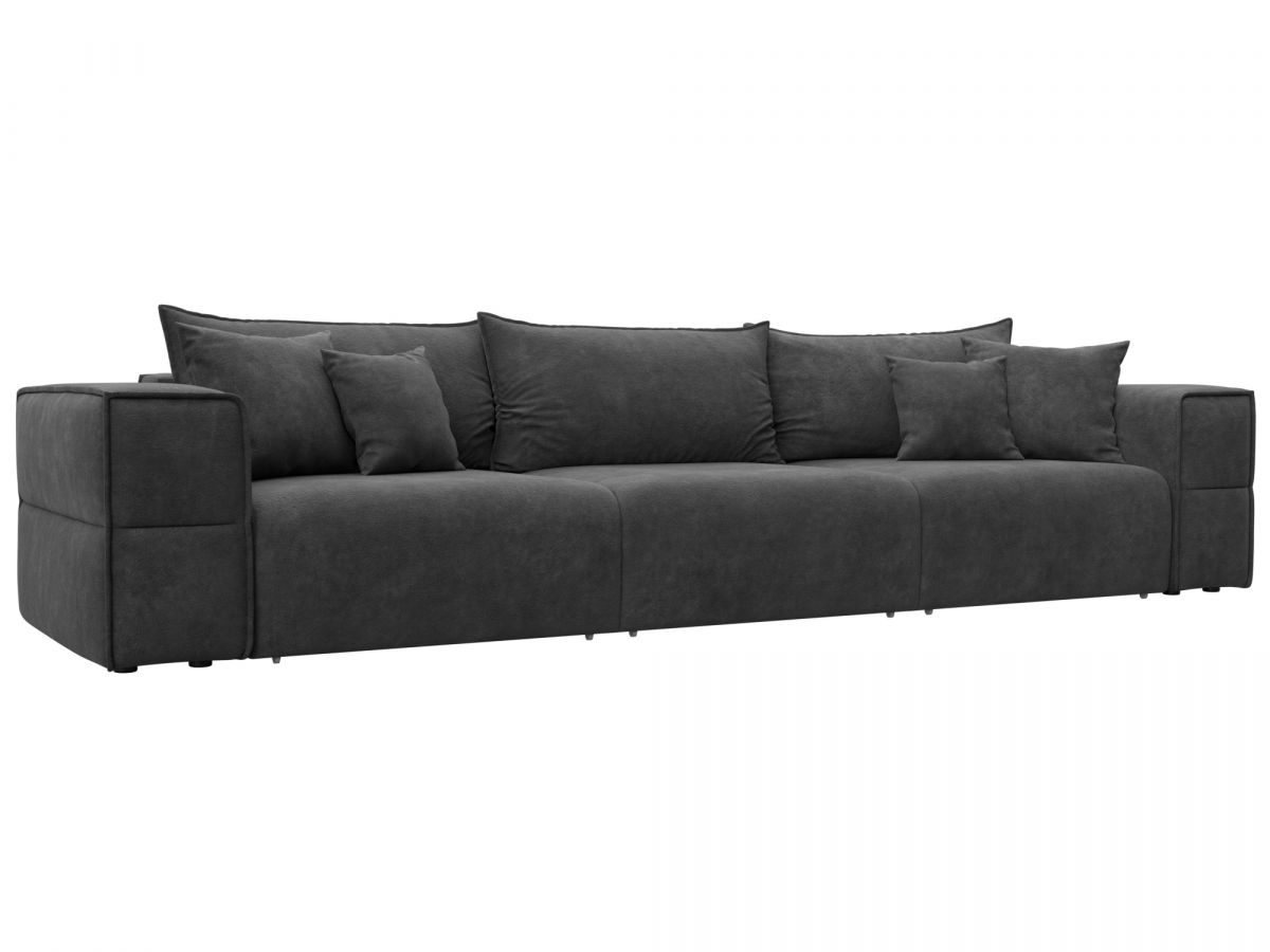 129403 Диван прямой Лига-058 НПБ Лонг | велюр | brut 16 темно-серый