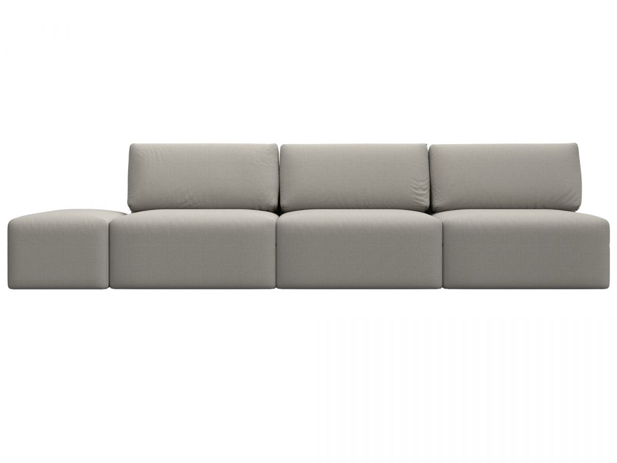 129708 Диван прямой модульный с пуфом Лига-060 НПБ Лонг | рогожка | амур 02 бежевый