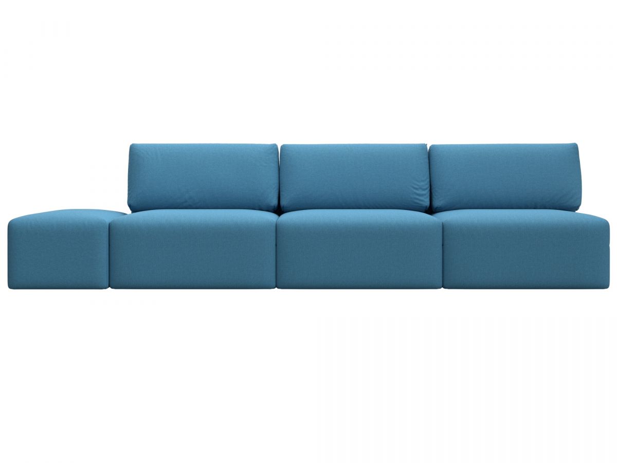 129711 Диван прямой модульный с пуфом Лига-060 НПБ Лонг | рогожка | амур 10 голубой