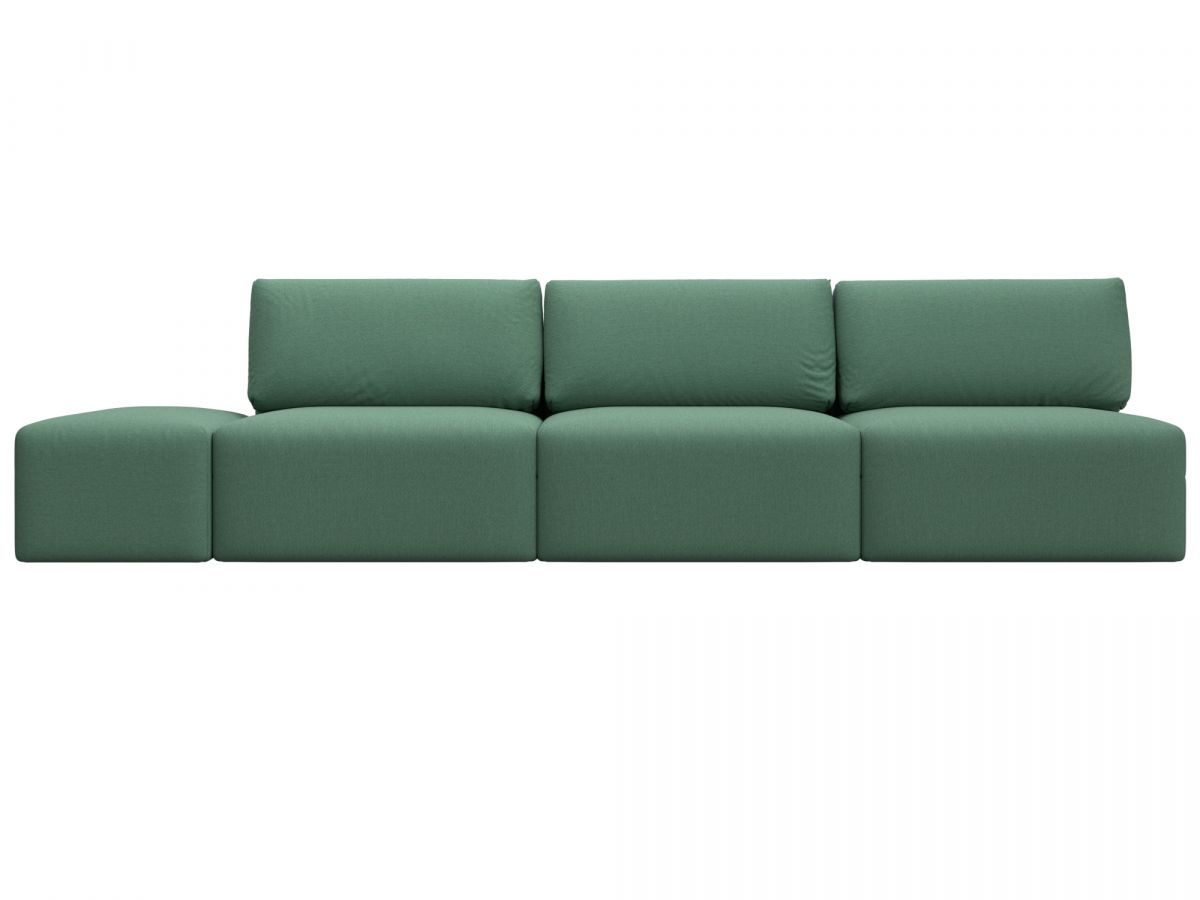 129712 Диван прямой модульный с пуфом Лига-060 НПБ Лонг | рогожка | амур 11 зеленый