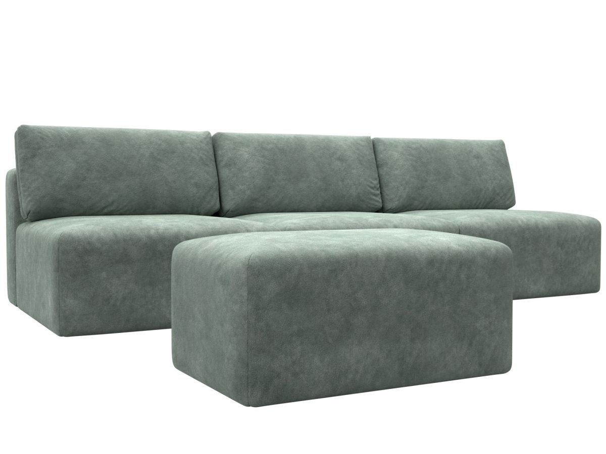 129490 Диван прямой модульный с пуфом Лига-060 НПБ Лонг | велюр | brut 08 зеленый