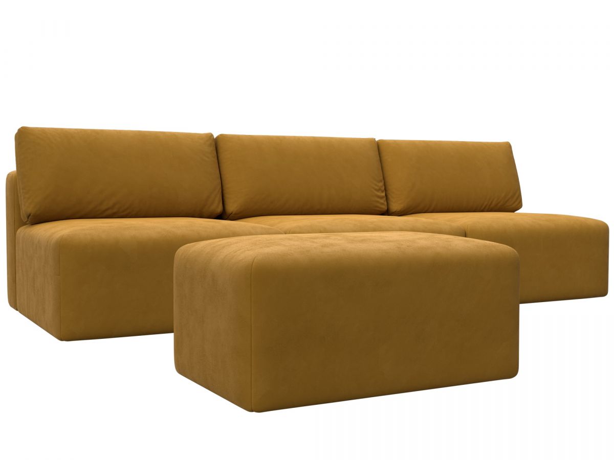 129488 Диван прямой модульный с пуфом Лига-060 НПБ Лонг | велюр | brut 10 желтый