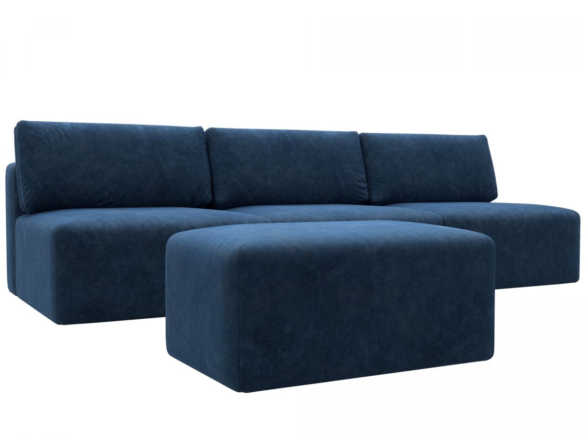 129491 Диван прямой модульный с пуфом Лига-060 НПБ Лонг | велюр | brut 11 синий