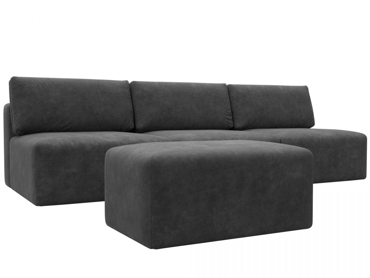 129489 Диван прямой модульный с пуфом Лига-060 НПБ Лонг | велюр | brut 16 темно-серый
