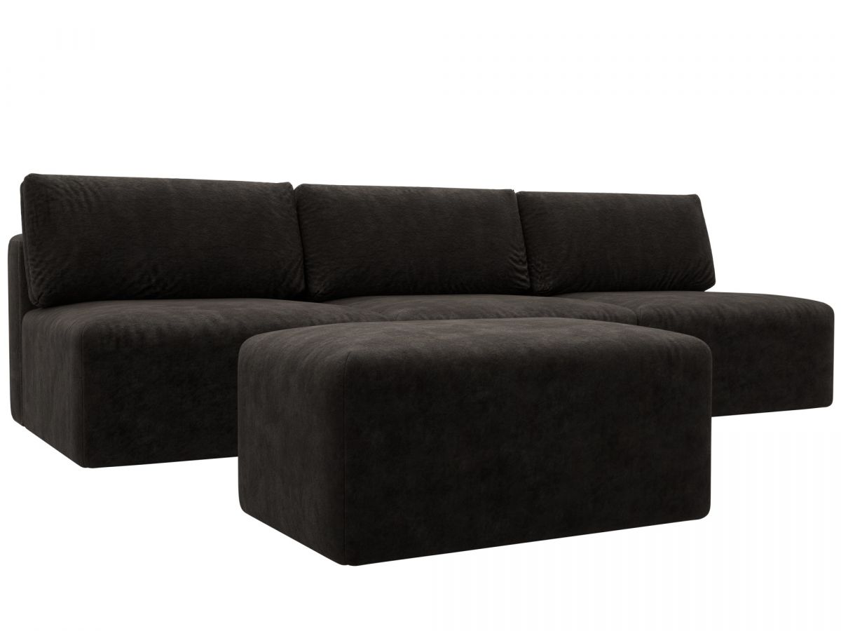 129492 Диван прямой модульный с пуфом Лига-060 НПБ Лонг | велюр | brut 17 коричневый