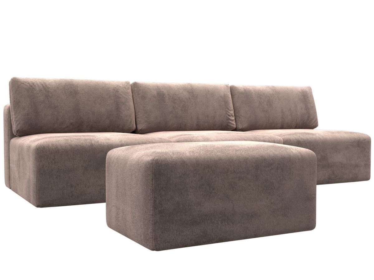 129475 Диван прямой модульный с пуфом Лига-060 НПБ Лонг | велюр | tower 05 бежевый