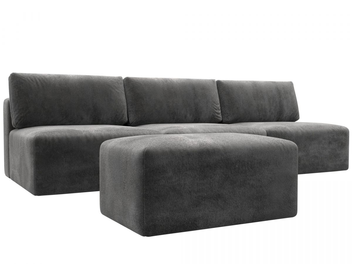129477 Диван прямой модульный с пуфом Лига-060 НПБ Лонг | велюр | tower 10 серый