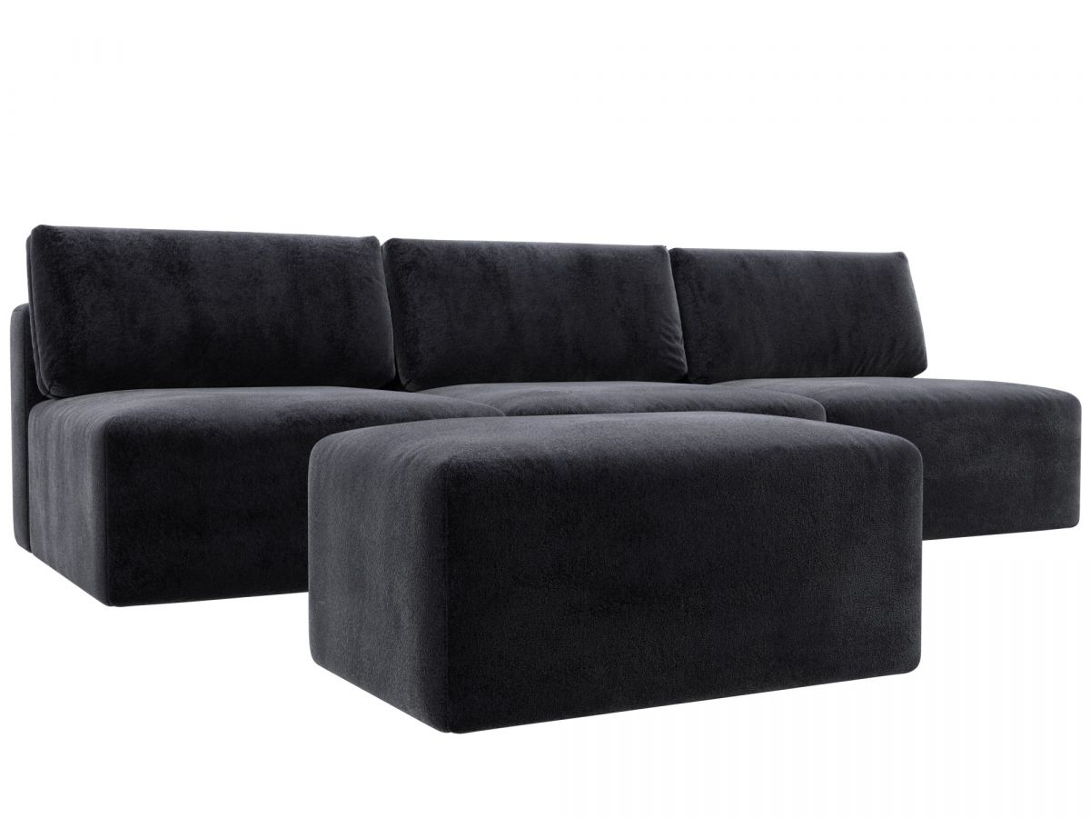 129478 Диван прямой модульный с пуфом Лига-060 НПБ Лонг | велюр | tower 11 темно-серый