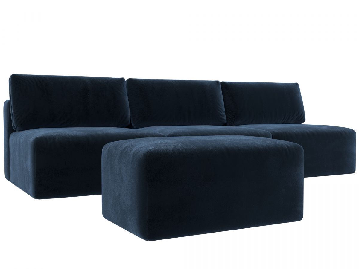 129476 Диван прямой модульный с пуфом Лига-060 НПБ Лонг | велюр | tower 13 синий