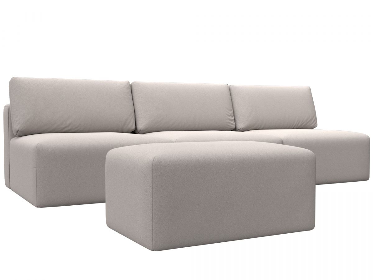 129487 Диван прямой модульный с пуфом Лига-060 НПБ Лонг | замша | joly 05 бежевый