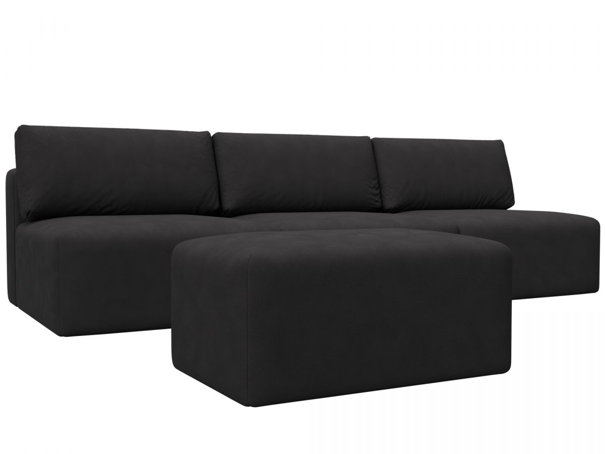 129485 Диван прямой модульный с пуфом Лига-060 НПБ Лонг | замша | joly 08 коричневый