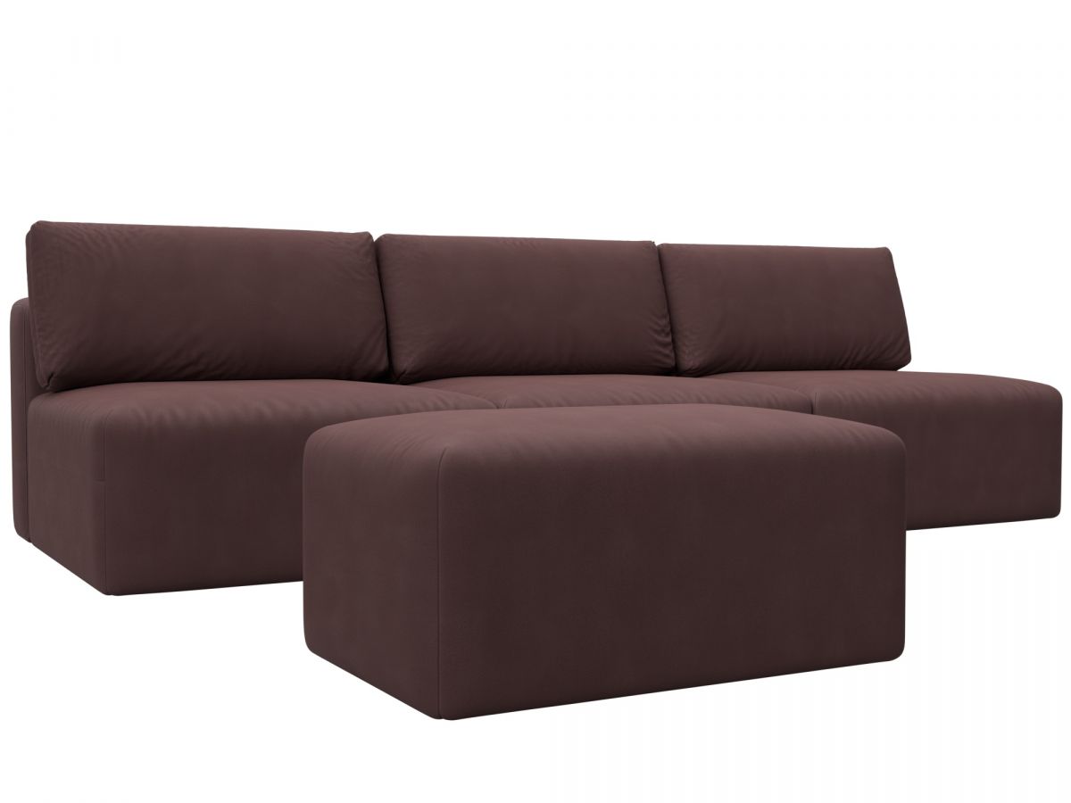 129484 Диван прямой модульный с пуфом Лига-060 НПБ Лонг | замша | joly 09 бордовый