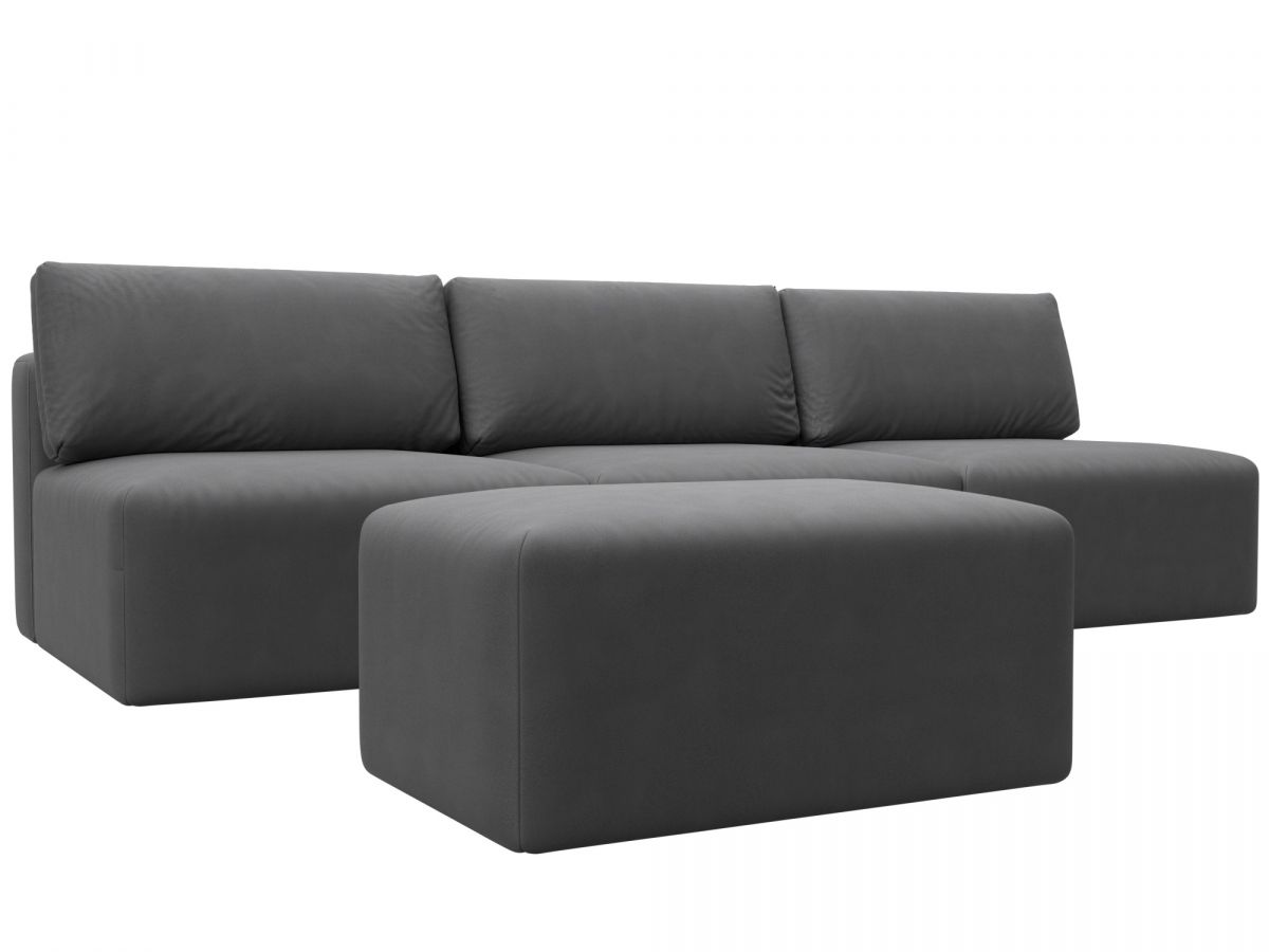 129486 Диван прямой модульный с пуфом Лига-060 НПБ Лонг | замша | joly 13 серый
