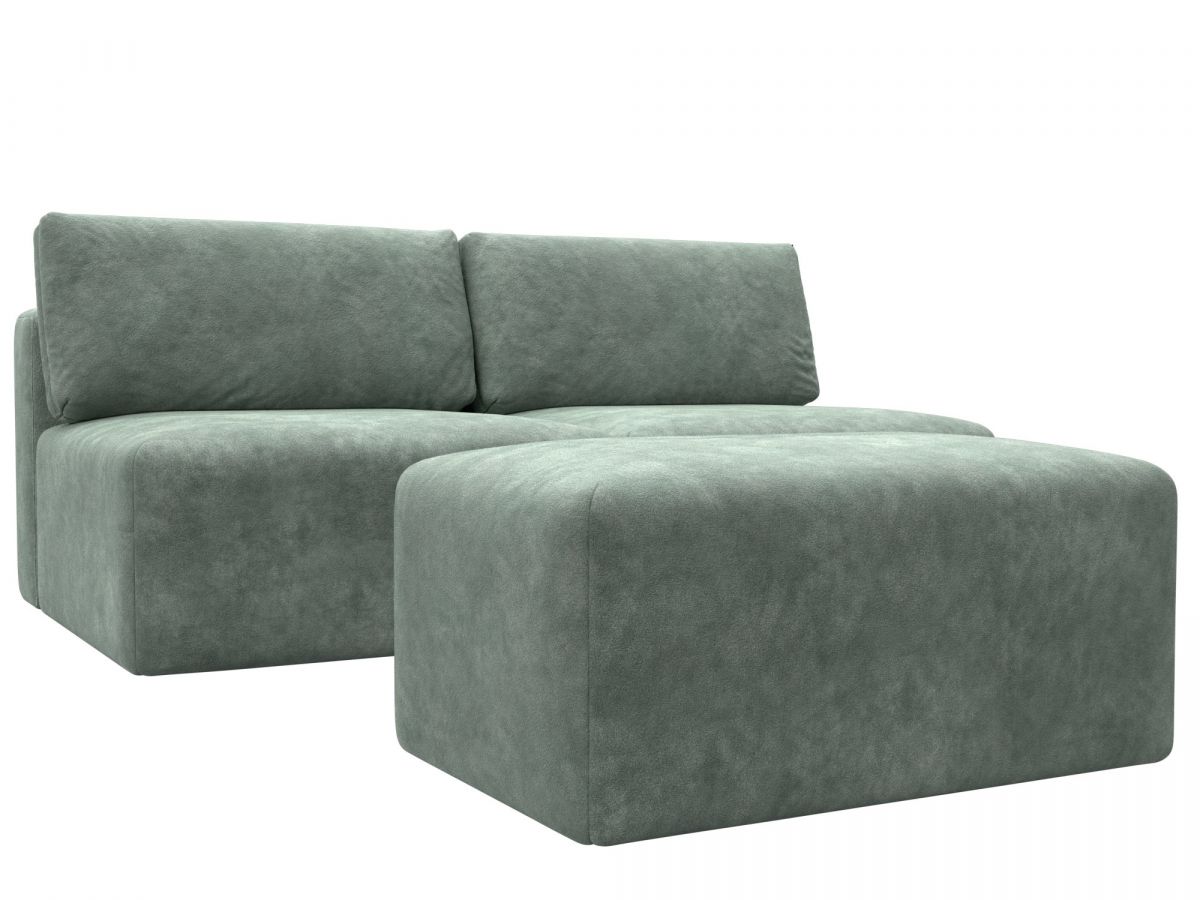 129671 Диван прямой модульный с пуфом Лига-060 НПБ | велюр | brut 08 зеленый