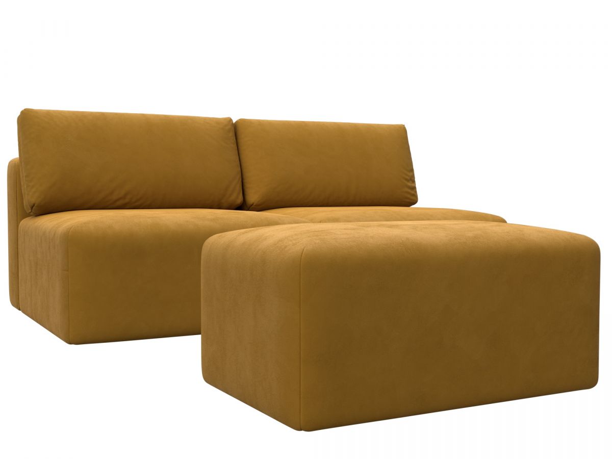 129669 Диван прямой модульный с пуфом Лига-060 НПБ | велюр | brut 10 желтый