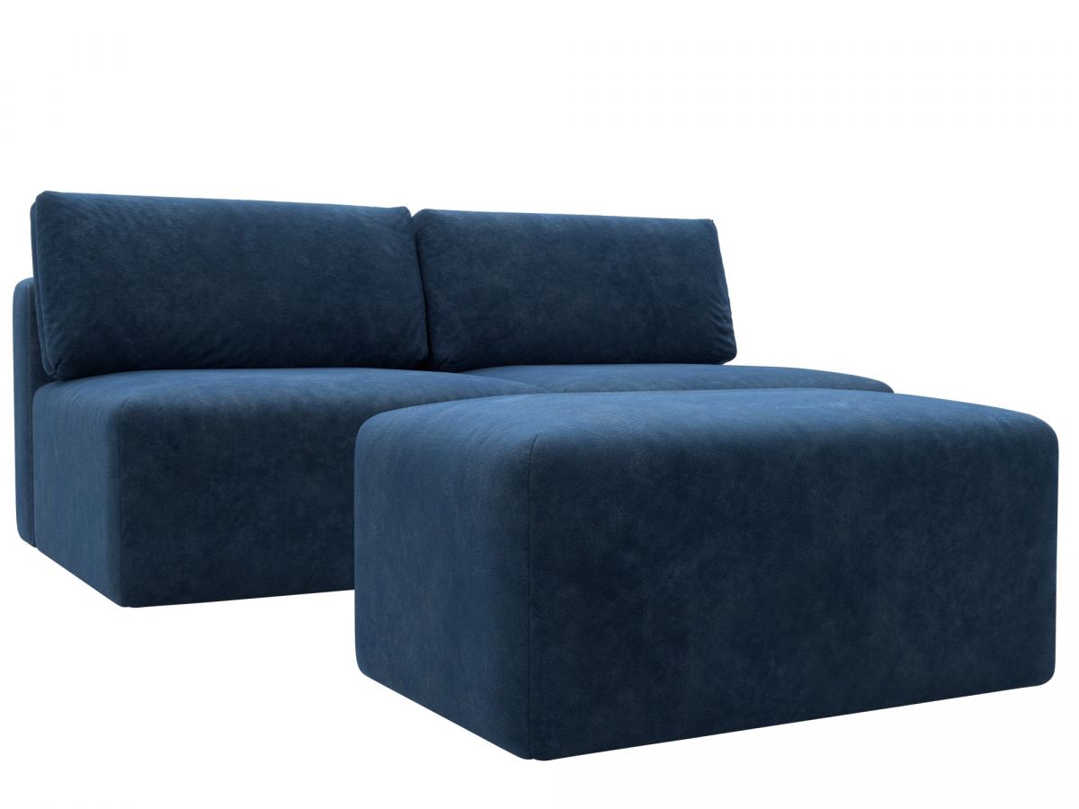 129672 Диван прямой модульный с пуфом Лига-060 НПБ | велюр | brut 11 синий