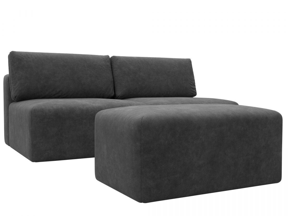 129670 Диван прямой модульный с пуфом Лига-060 НПБ | велюр | brut 16 темно-серый