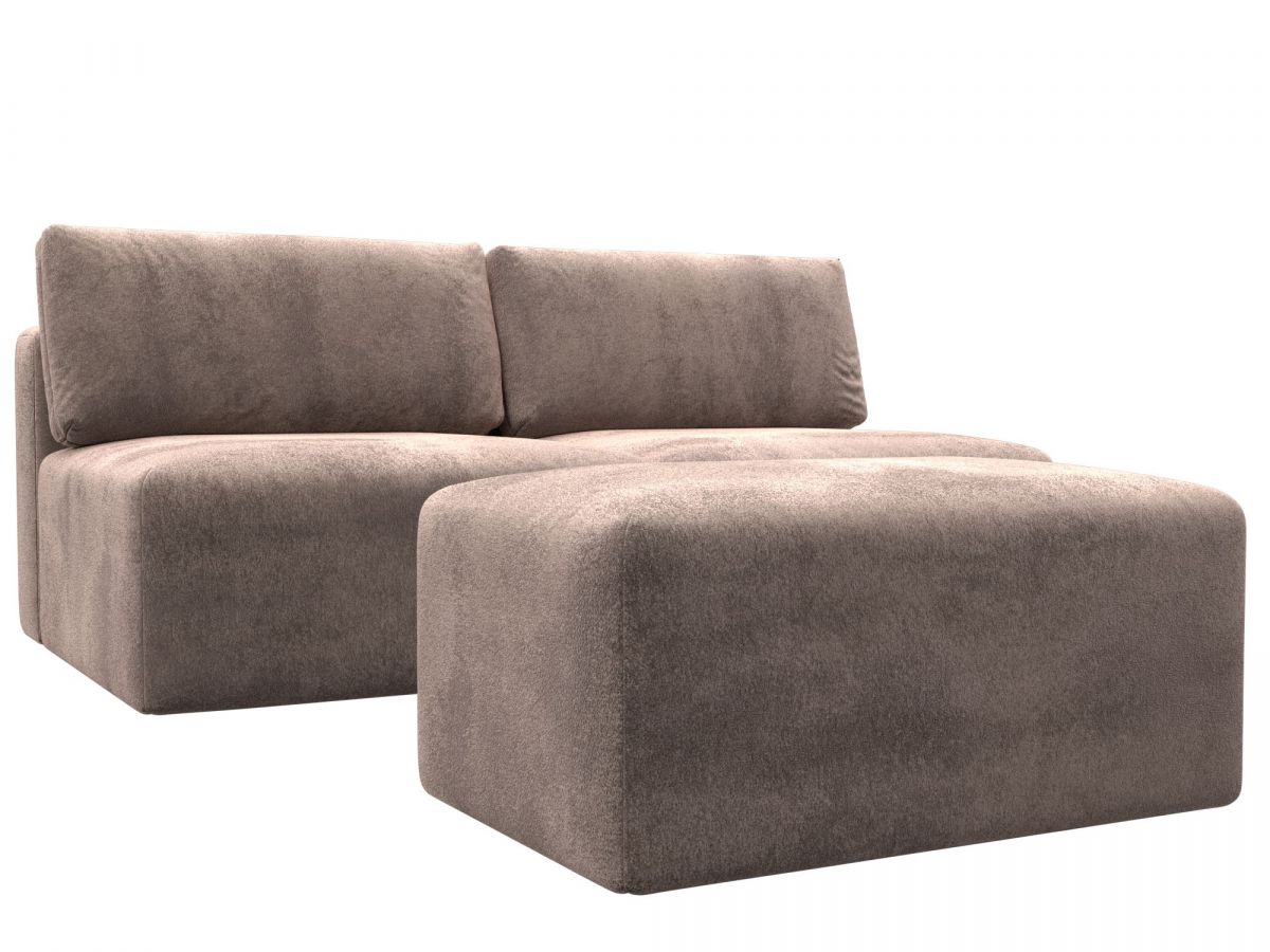 129656 Диван прямой модульный с пуфом Лига-060 НПБ | велюр | tower 05 бежевый