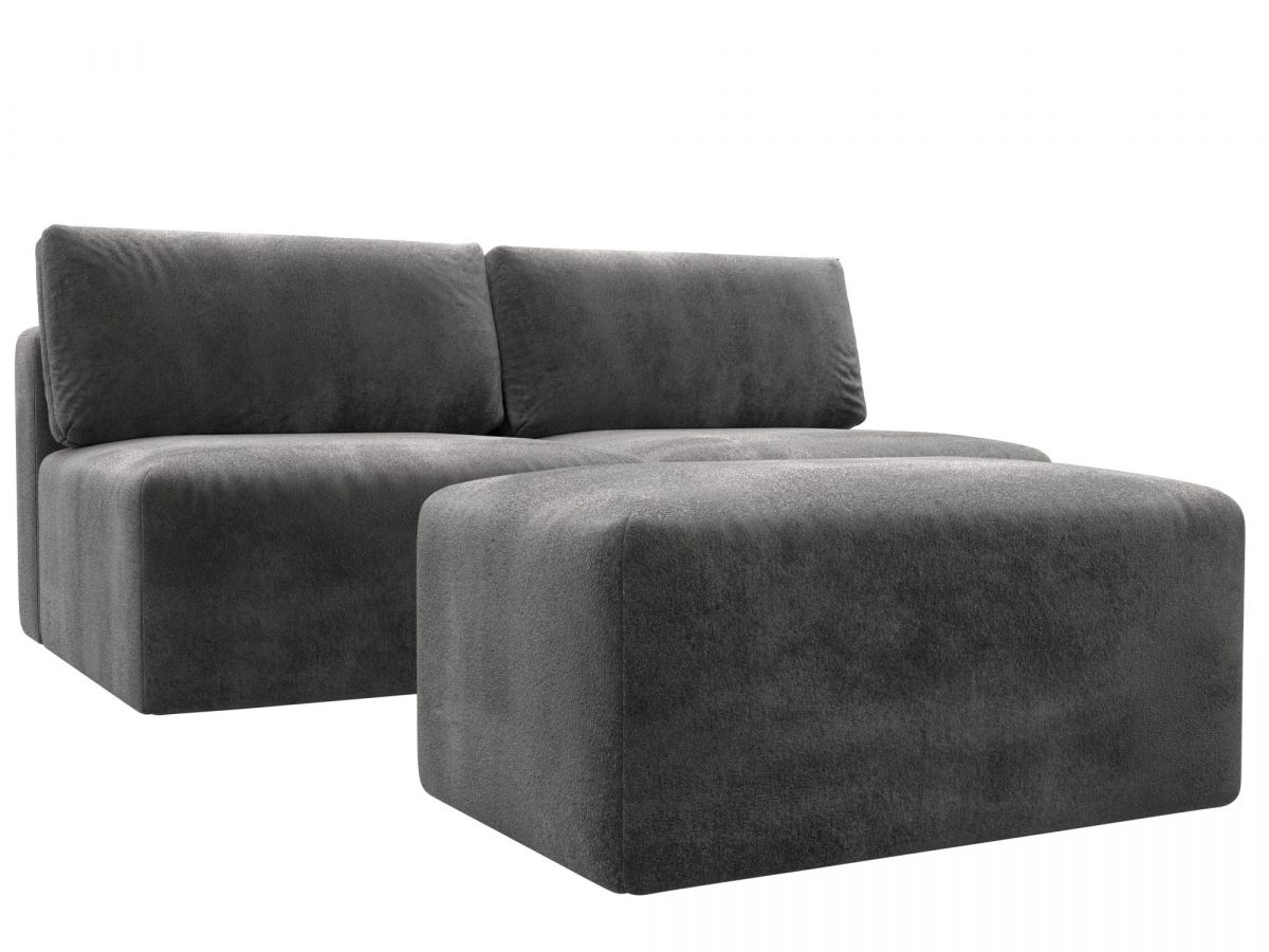 129658 Диван прямой модульный с пуфом Лига-060 НПБ | велюр | tower 10 серый
