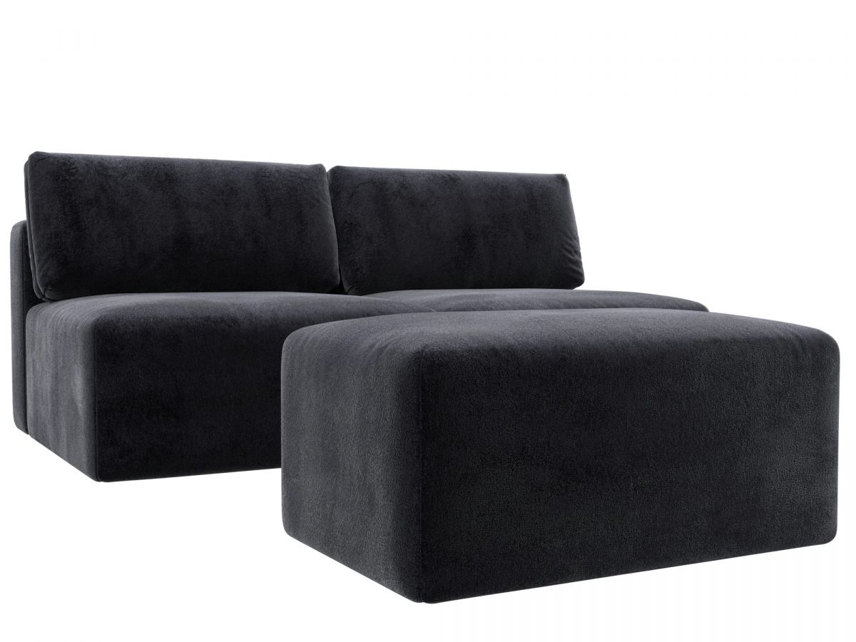 129659 Диван прямой модульный с пуфом Лига-060 НПБ | велюр | tower 11 темно-серый