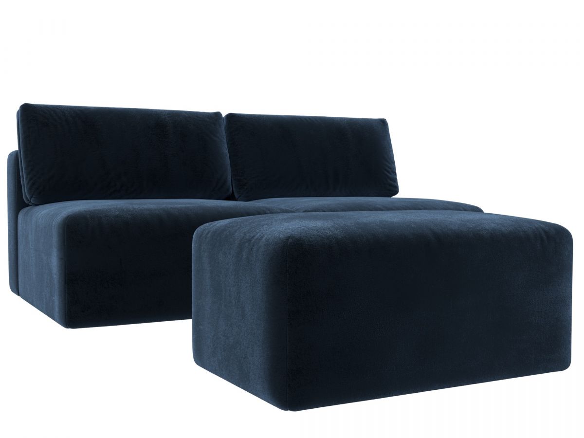 129657 Диван прямой модульный с пуфом Лига-060 НПБ | велюр | tower 13 синий
