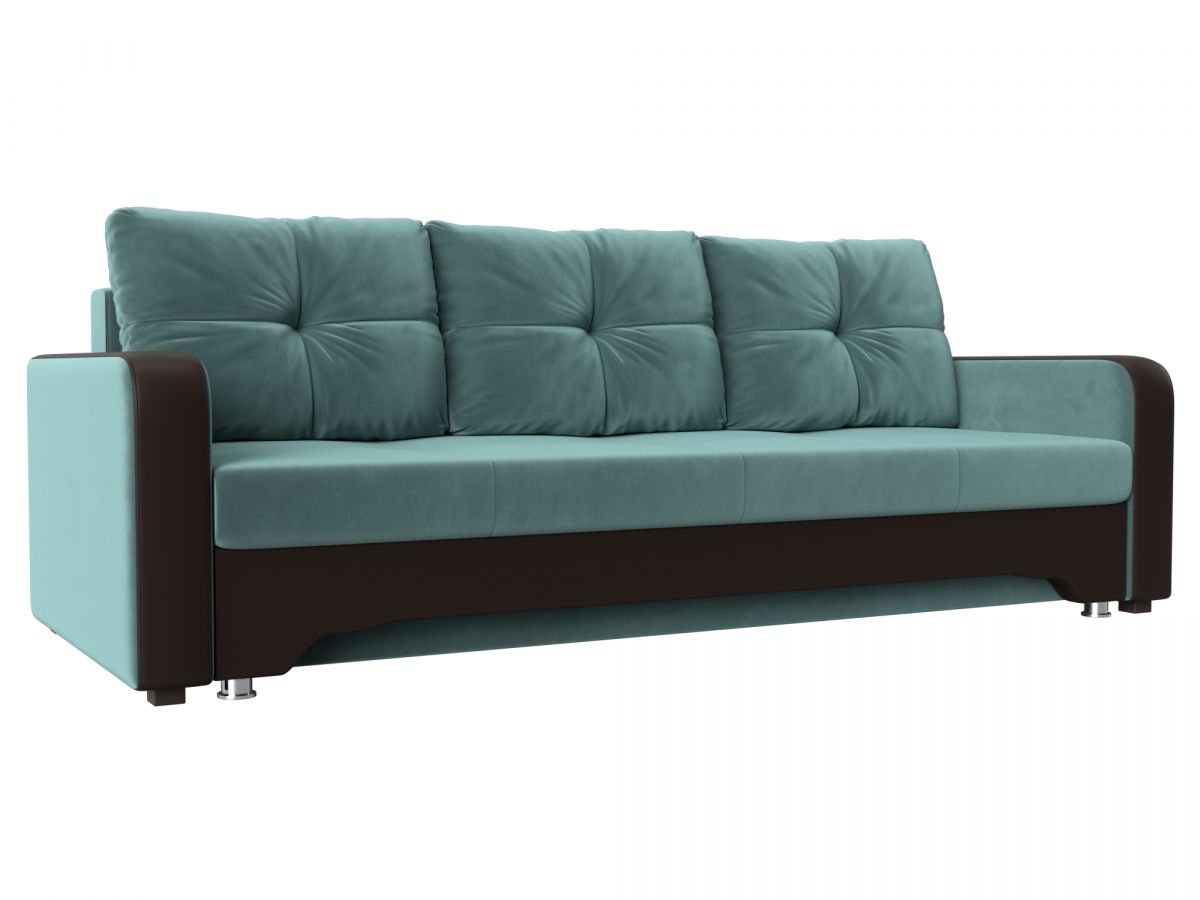 112194 Диван прямой Ник-3 | велюр, экокожа | бирюзовый, коричневый