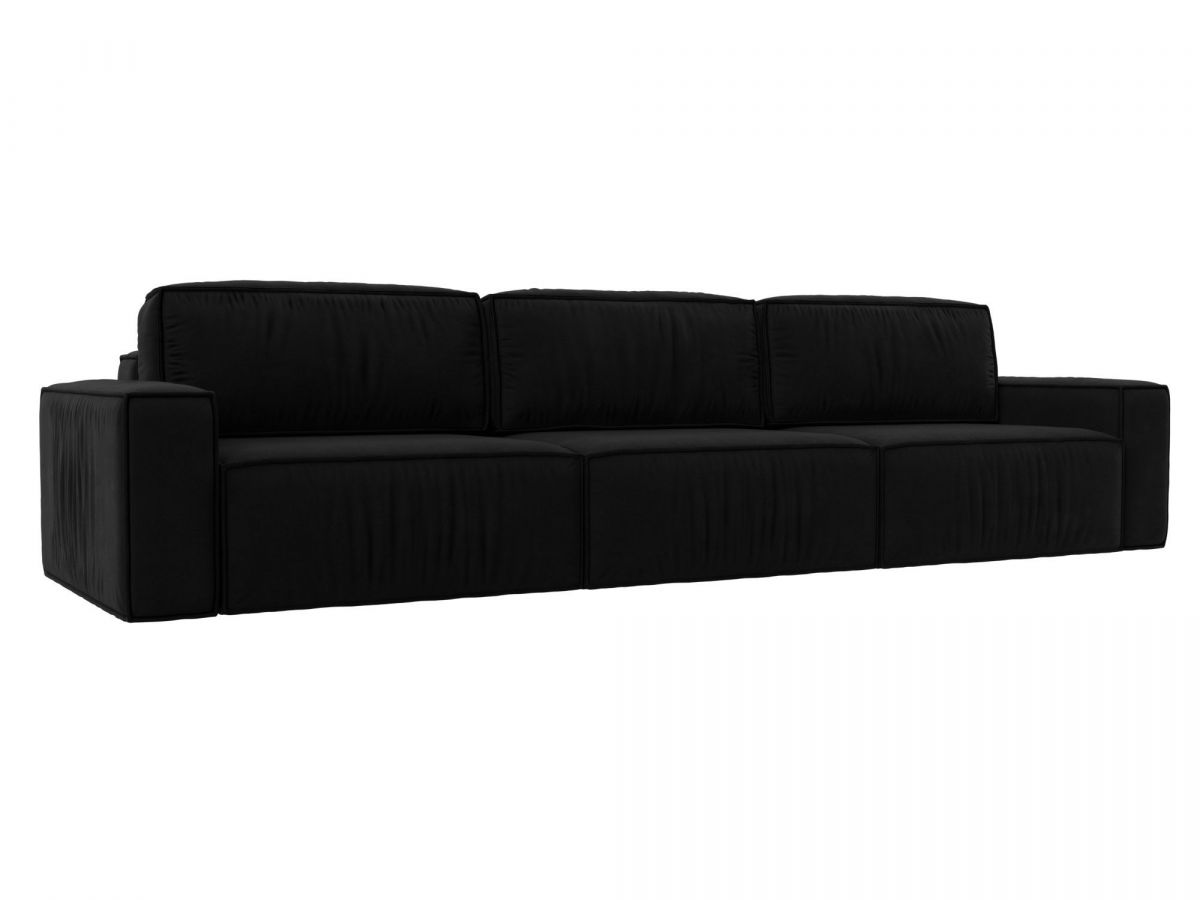 121057 Диван прямой Прага Классик лонг | микровельвет | черный