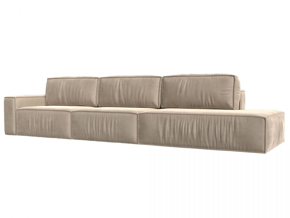 121739L Диван прямой Прага Модерн Лонг подлокотник слева | велюр | бежевый